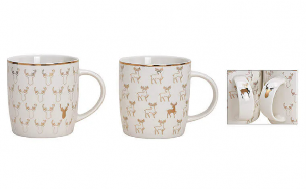 Mug with deer décor white