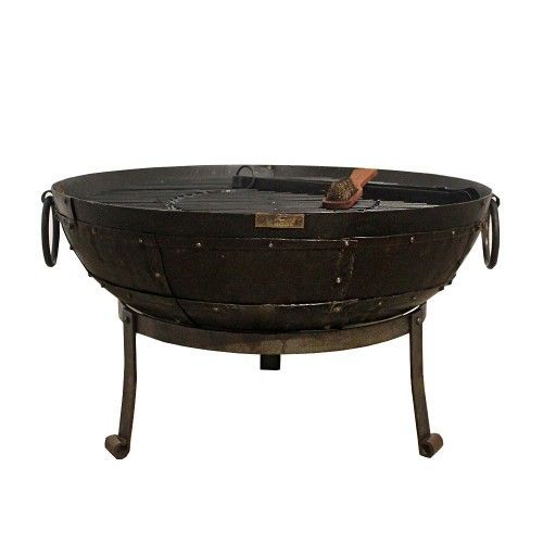 Recycled Kadai Fire Pit on Low Stand - 100cm