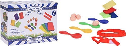 3 in 1 Sports Day Kit - Sack Race, Egg and Spoon, Bean Bag Toss - Garden Game