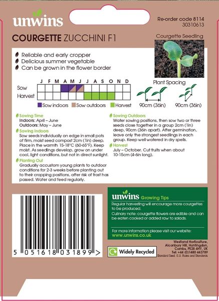 Unwins  Courgette Zucchini F1 Seeds