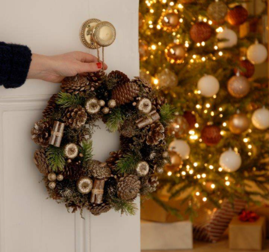 Gold And Silver Bauble Wreath In Box-36cm