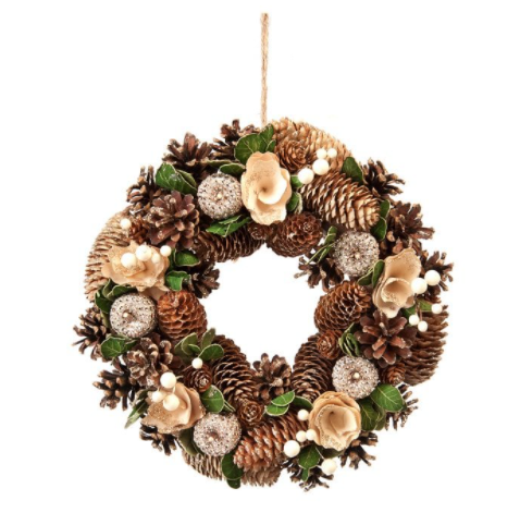 Gold Rose and Pinecone Wreath - 30cm