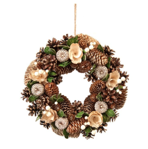 Gold Rose and Pinecone Wreath - 36cm