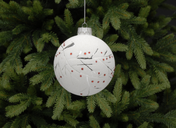 Glass White Berry Branch Bauble