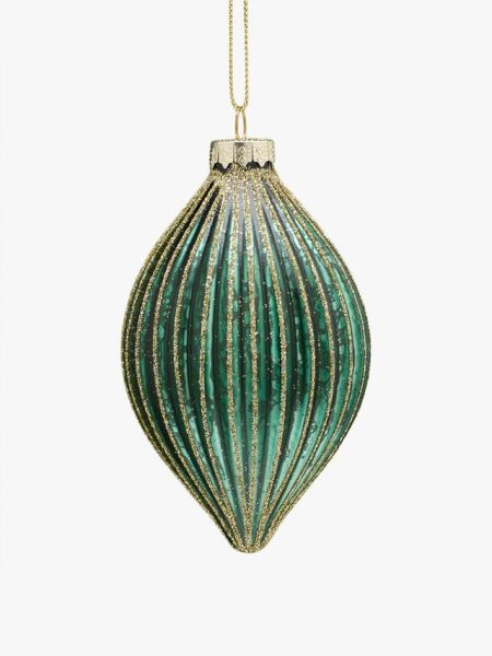 Green With Gold Glitter Ridged Glass Drop