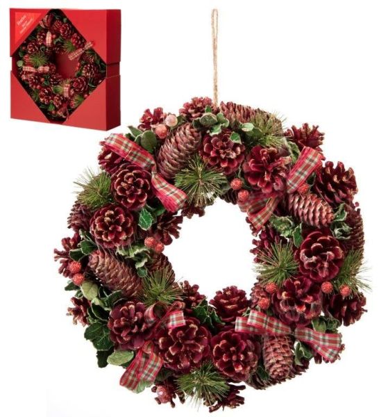 Red Pinecone Wreath - 36cm