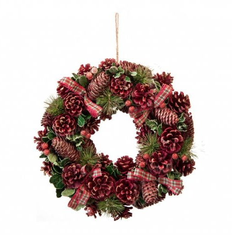 Red Pinecone Wreath - 30cm