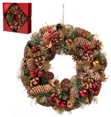 Gold Pinecone and Red Berries Wreath - 36cm