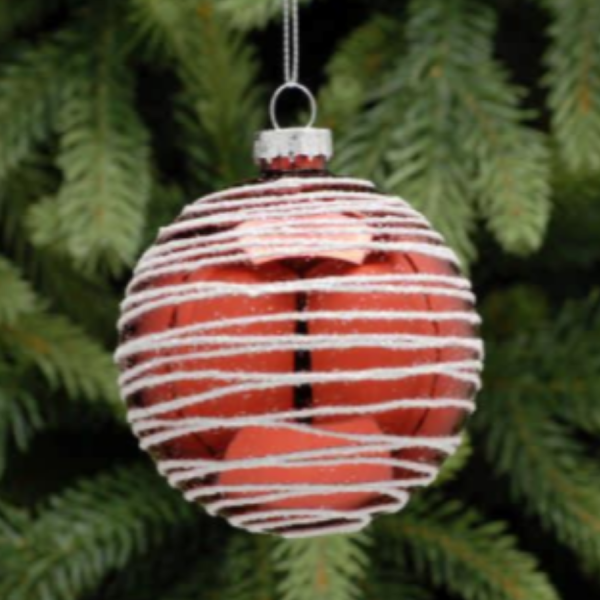 Red With White Stripes Glass Ball