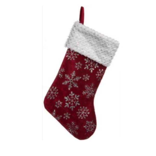 Burgundy With Silver Snowflakes Stocking