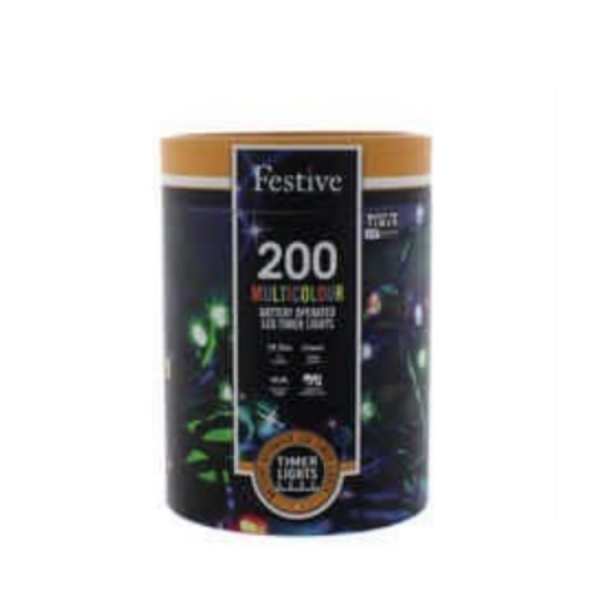 200 Battery Operated Timer String Lights - Multicolour