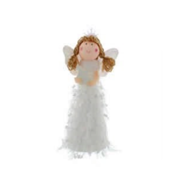 White Standing Angel Holding Tree