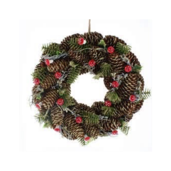 Red Mushrooms And Pinecones Wreath In Box