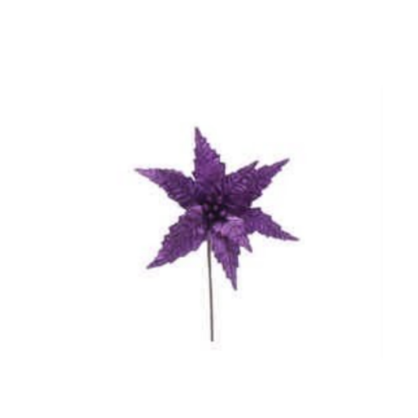 Purple Velvet Poinsettia With Glitter Stem