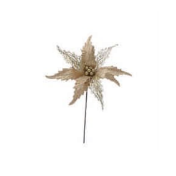 Champagne Gold Poinsettia Stem With Glitter