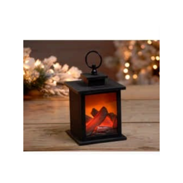 Battery Operated Lit Fireplace Lantern On Pallet