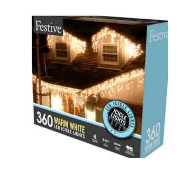 Snowing Icicle Lights - Warm White - 4 way