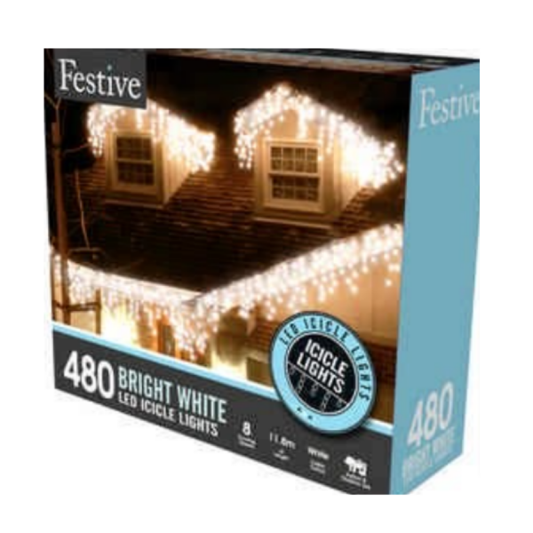 Snowing Icicle Lights - White-480