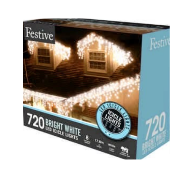 Snowing Icicle Lights - White-720