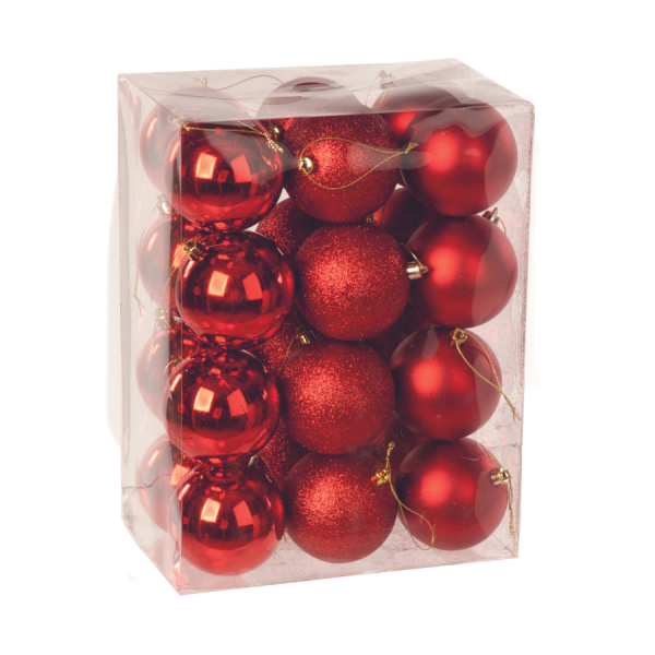  Red Shiny, Matt and Glitter baubles